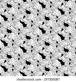 Vector creative hand-drawn abstract seamless pattern of stylized flowers in black and white colors 