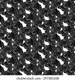Vector creative hand-drawn abstract seamless pattern of stylized flowers in black and white colors 