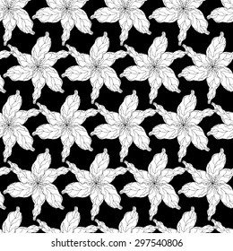 Vector creative hand-drawn abstract seamless pattern of stylized flowers in black and white colors 