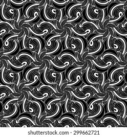 Vector creative hand-drawn abstract seamless pattern of stylized flowers in black and white colors 