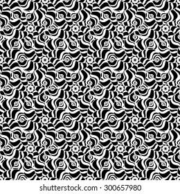 Vector creative hand-drawn abstract seamless pattern of stylized flowers in black and white colors 