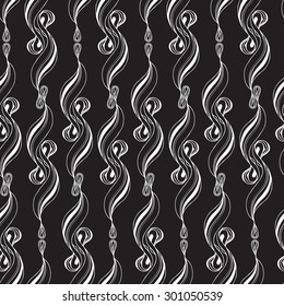 Vector creative hand-drawn abstract seamless pattern of twisted lines in black and white colors 