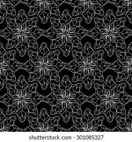 Vector creative hand-drawn abstract seamless pattern of stylized flowers in black and white colors 