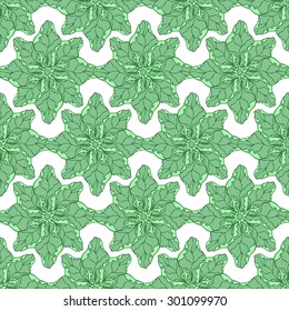 Vector creative hand-drawn abstract seamless pattern of stylized flowers in light green, olive and white colors
