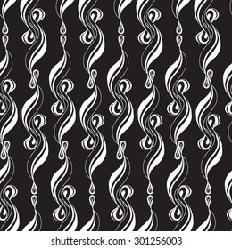 Vector creative hand-drawn abstract seamless pattern of twisted lines in black and white colors 