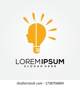 Vector creative human head logo with light bulb. Icon concept design of mind, creative idea and thinking.