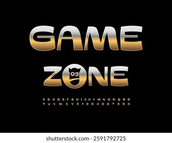 Vector Creative icon Game Zone with metallic Font. Funny Alphabet Letters and Numbers set