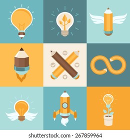 Vector creative ideas - concepts in flat style related to graphic and web design and creation of new ideas