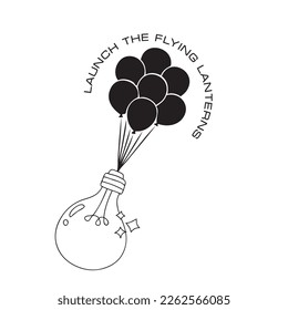 Vector creative illustration about Launching flying lanterns
