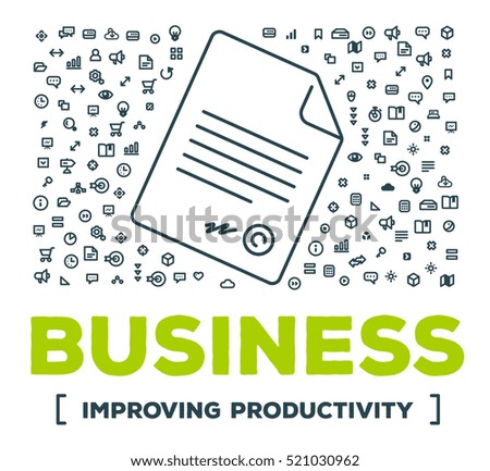 Vector creative illustration of big agreement with set of line icons and word typography on white background. Business conclude a treaty concept. Thin line art style design for business contract