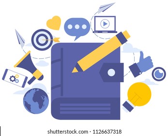 Vector creative illustration of Blogging Services. Elements  for graphic and web design.