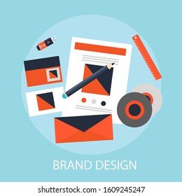 Vector creative illustration of brand with icons and. Branding technology concept. design for branding