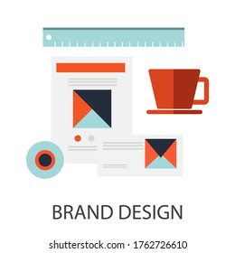 Vector creative illustration of brand with icons and. Branding technology concept. design for branding