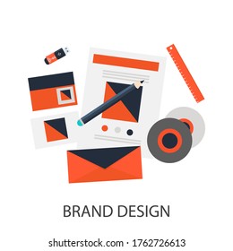 Vector ilustración creativa de marca con iconos y. Concepto de tecnología de marca. diseño de marca
