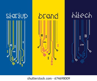 Vector creative illustration of business banners. Set of templates with header and line decor on color background. Startup, brand and hitech concept. Stylish design for business 