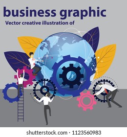 Vector creative illustration of business graphic, company is engaged in joint construction of column graphs, rise career to success, abstract head of person filled with ideas thoughts and analytics 