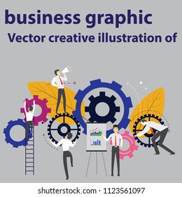 Vector creative illustration of business graphic, company is engaged in joint construction of column graphs, rise career to success, abstract head of person filled with ideas thoughts and analytics 