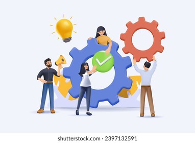 Vector creative illustration of business graphic, company is engaged in joint construction of column graphs 3D, rise career to success, abstract head of person filled with ideas thoughts vector