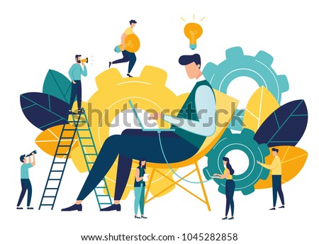 Vector creative illustration of business graphic, company is engaged in joint construction of column graphs, rise career to success, abstract head of person filled with ideas thoughts vector