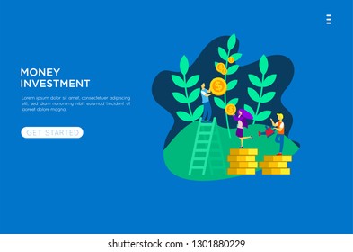 Vector creative illustration of business graphics, the company is engaged in the joint construction and cultivation of cash profits, career growth to success, flat color icons, business analysis