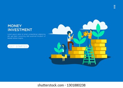 Vector creative illustration of business graphics, the company is engaged in the joint construction and cultivation of cash profits, career growth to success, flat color icons, business analysis