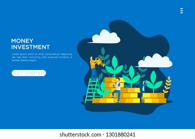 Vector creative illustration of business graphics, the company is engaged in the joint construction and cultivation of cash profits, career growth to success, flat color icons, business analysis