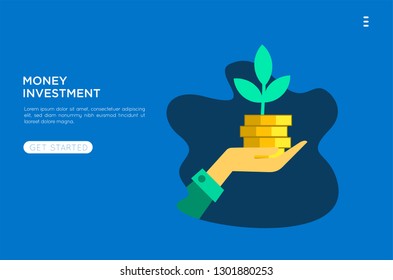 Vector creative illustration of business graphics, the company is engaged in the joint construction and cultivation of cash profits, career growth to success, flat color icons, business analysis