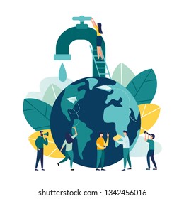 Vector ilustración creativa de gráficos empresariales, salvar el planeta, ahorrar energía y agua, concepto de diseño Día mundial del agua, 22 de marzo