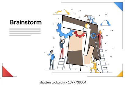 Vector creative illustration of business graphics, the company is engaged in joint search for ideas, abstract person's head.