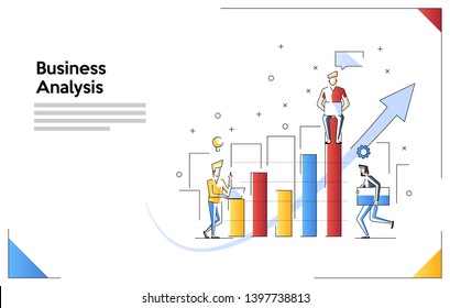 Vector creative illustration of business graphics, The company is engaged in the joint construction of column graphs, Business analysis, Cash profit