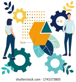 Ilustración creativa vectorial de los gráficos de negocios, la empresa se dedica a la construcción conjunta de gráficos, el ascenso de la carrera al éxito, iconos de color plano, análisis de negocio.