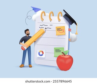 Vector creative illustration of business graphics, distance learning, online courses and business, education, online books and tutorials, preparation for exams, home schooling vector. 3D vector