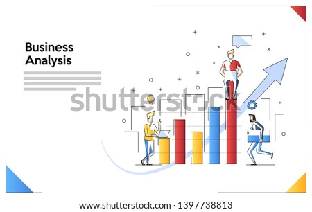 Vector creative illustration of business graphics, The company is engaged in the joint construction of column graphs, Business analysis, Cash profit