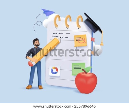 Vector creative illustration of business graphics, distance learning, online courses and business, education, online books and tutorials, preparation for exams, home schooling vector. 3D vector