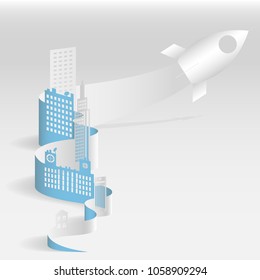 Vector creative illustration of business startup. Sheet paper art of city. Vector illustration design.
