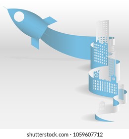 Vector creative illustration of business startup. Sheet paper art of city. Vector illustration design.
