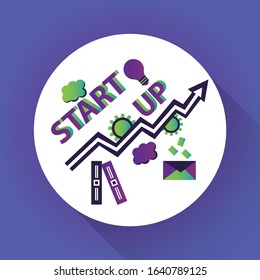 Vector creative illustration of business startup word lettering typography with icons