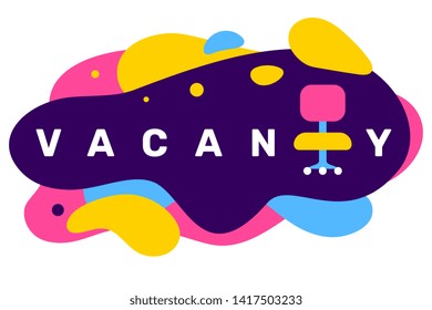 Vector creative illustration of business vacancy word typography with office arm chair icon on color background with abstract shape. Flat style design for web, site, horizontal banner, presentation