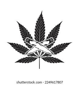 Vektorgrafik von Cannabis und Zigaretten. einfaches Cannabisblatt und Zigarettensymbol.