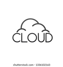 Vector creative illustration of cloud word lettering typography with line Cloud icon. technology concept. Thin line art style design for website, banner, poster.