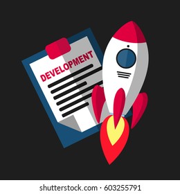 Vector creative illustration. Developer technology concept. Thin line art style design for business startup