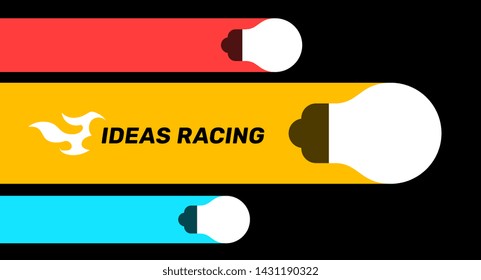 Vector creative illustration of different size flying forward light bulb on dark background. Business infographics element template. Flat style design for web, site, banner, poster, presentation