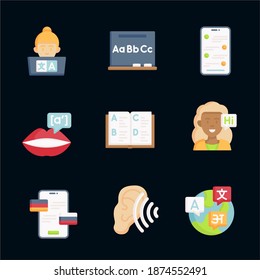 Vector creative illustration of distance learning, online learning, choice of language courses, exam preparation, home schooling