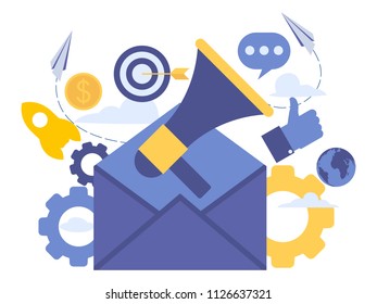 Vector creative illustration of E-mail Marketing. Digital marketing banner. Elements  for graphic and web design.