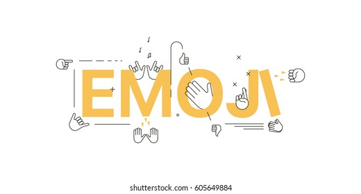 Vector creative illustration of emoji word  with line. Hand emoticon. Gestures emoji. Thin line art style design.