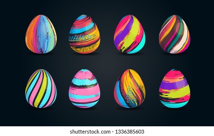 vector creative illustration. Happy easter. family celebration. creative modern design of eggs. Easter frame graphics in a colorful brush style