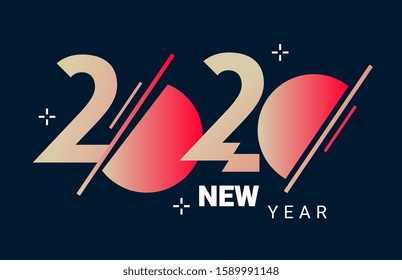 Vector creative illustration of happy new year 2020. Template with number 2020 on black background. Flat line art style number design for web, site, banner, poster, calendar, greeting card, print