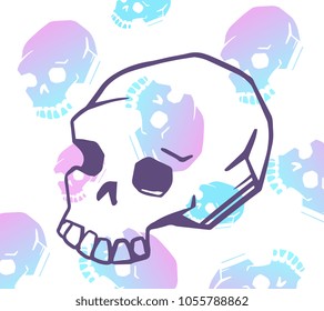Vector creative illustration of human skull on white background with colorful imprint of the skull. Flat line art style design for web, site, banner