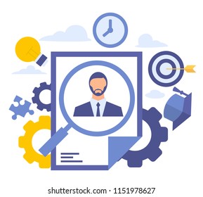 Vector creative illustration of  Job Search.  Flat vector illustration, job search, recruitment. Elements for graphic and web design.