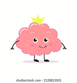 Vector creative illustration of king strong happy pink human brain character